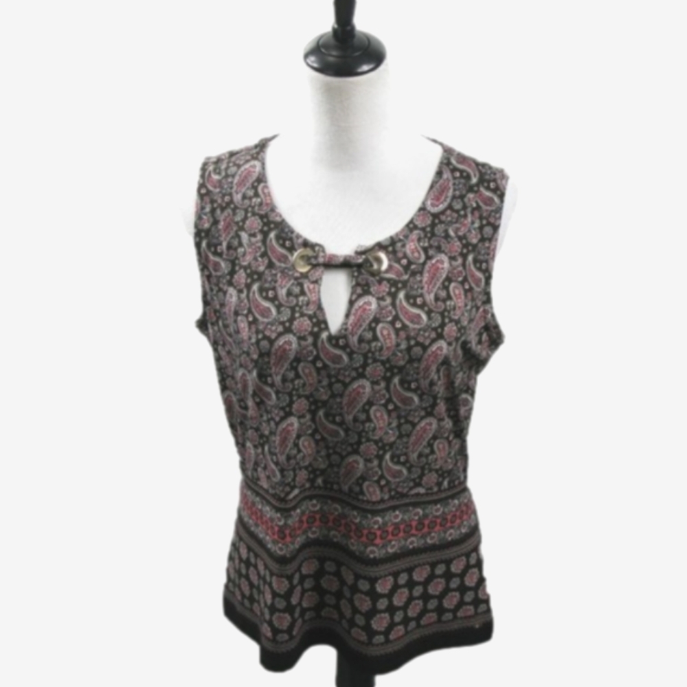 Tommy Hilfiger Pink/Black Paisley Sleeveless Top Size Large
